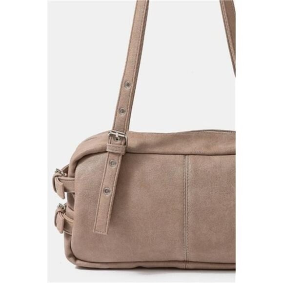 Fame Multi Grommet Belt Strap Rustic Rectangular Hand Bag - Picture 2 of 3